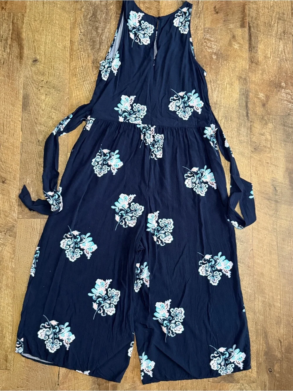 LOFT Women’s Wide Legs High Neck Elastic Waist Jumper Blue Floral Romper Belted